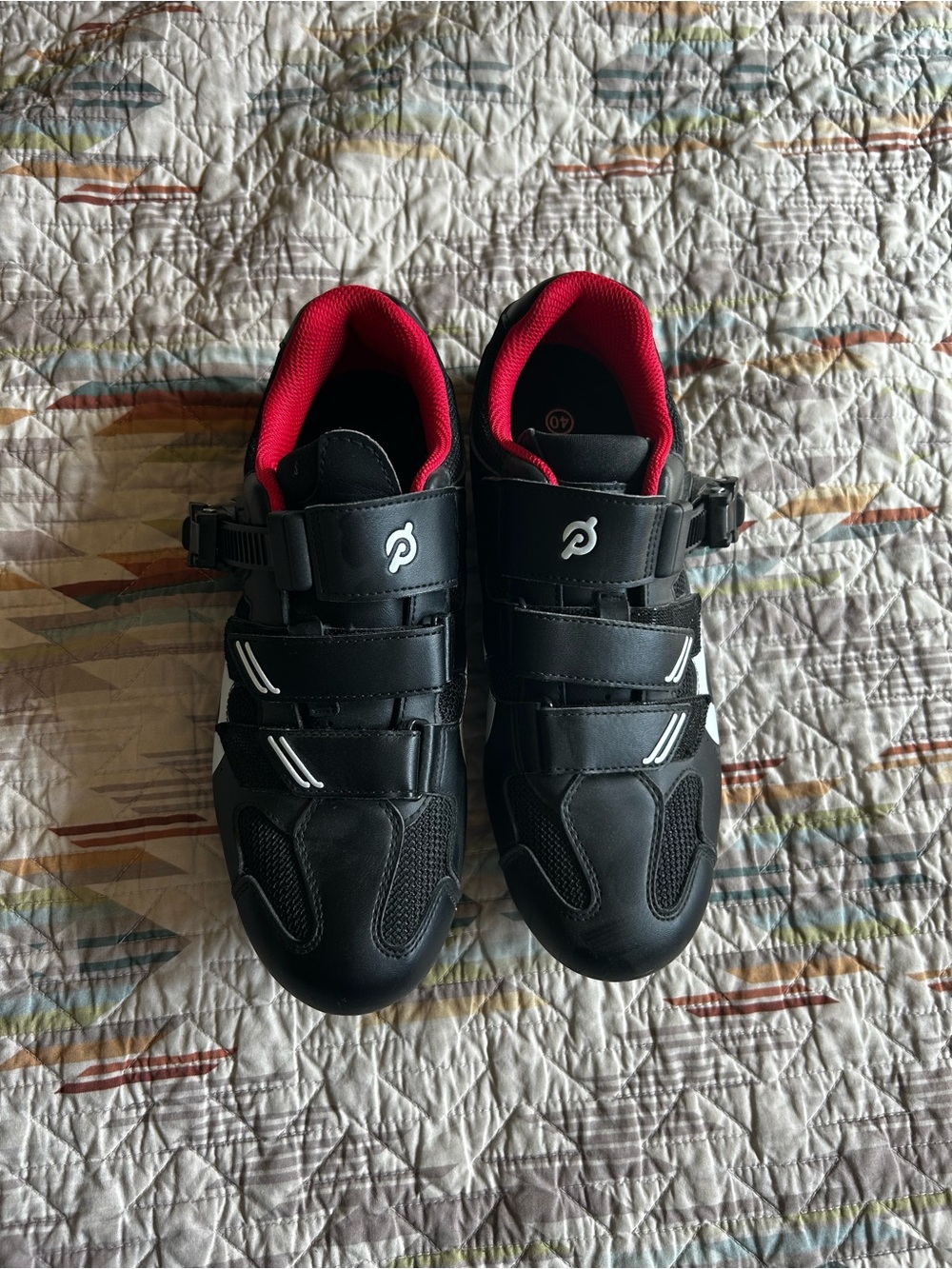 Peloton Performance womens Cycling Shoes - Black with Red Lining